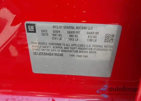 2013 Chevrolet Sonic Lt Auto z USA, uszkodzony, nr VIN 1G1JC5SH4D4189240